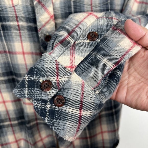 Flyshacker Button Up Shirt Men Medium Chamois Sand Black Plaid Long Sleeve - Picture 6 of 14